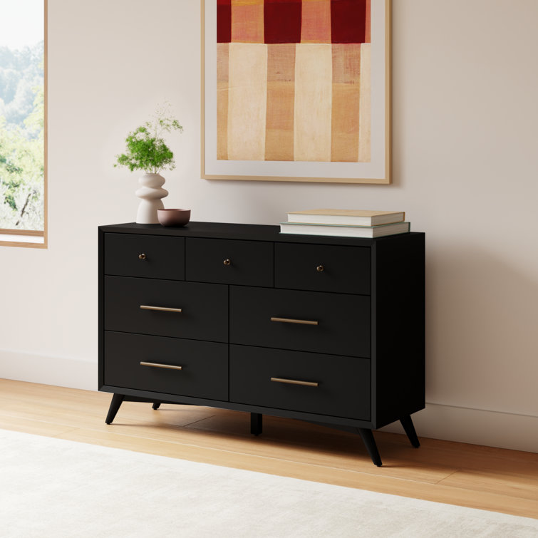 Flynn Transitional Black 7-Drawer Dresser with Felt-Lined Top Drawer