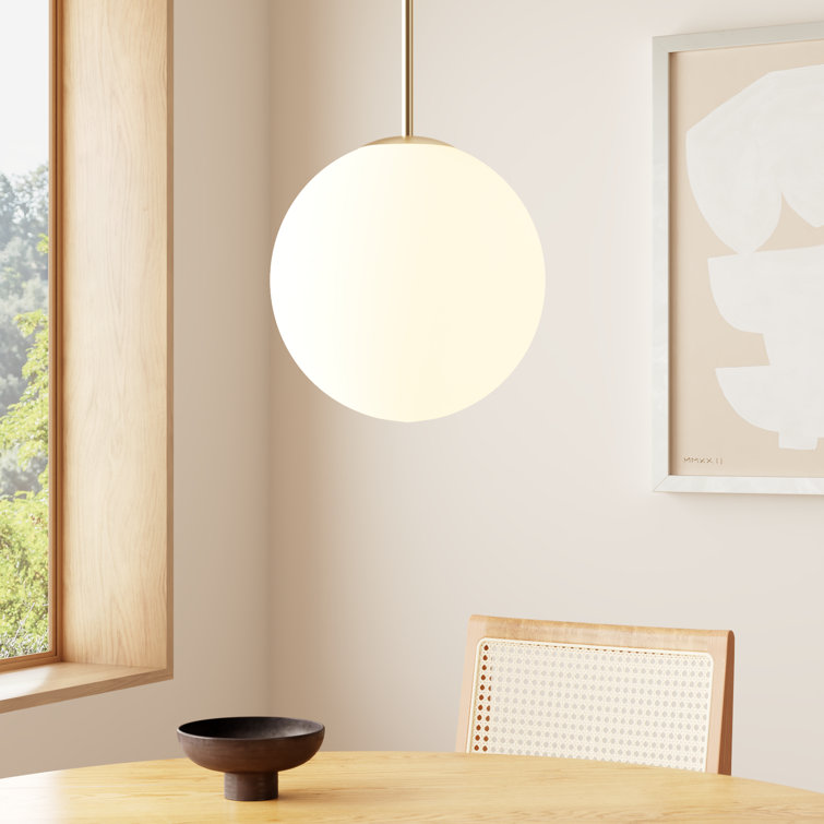 Vesper Satin Brass & Black Globe Pendant with Dimmable White Glass Shade