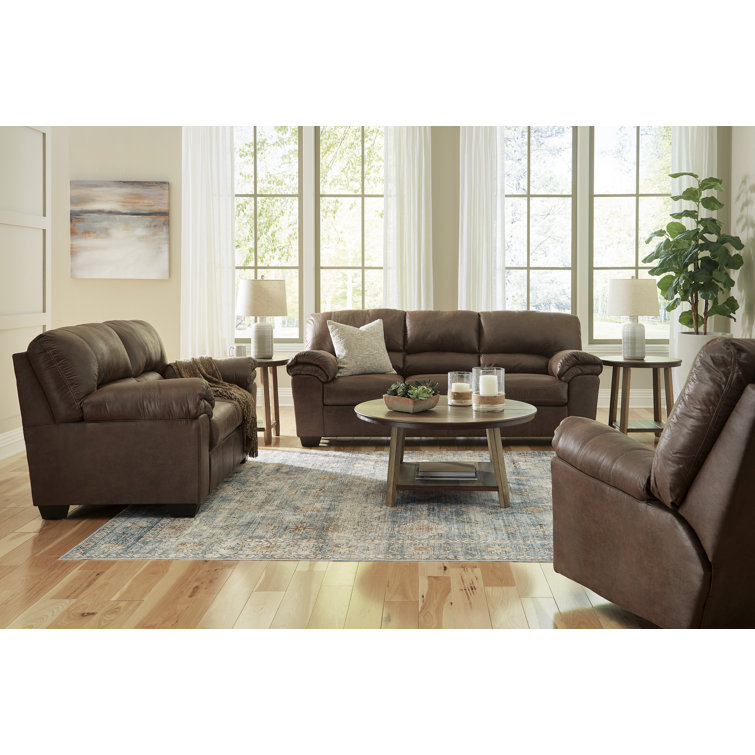 Traditional Brown Faux Leather 90'' Pillow-Top Arm Sofa