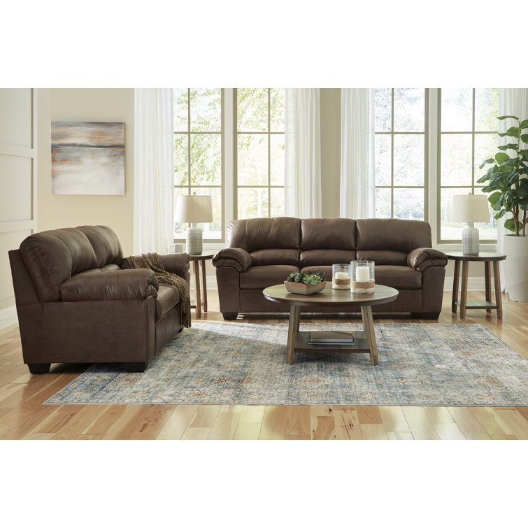 Traditional Brown Faux Leather 90'' Pillow-Top Arm Sofa