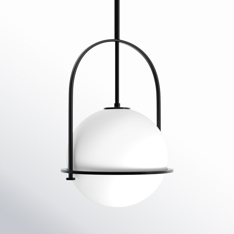 Somerset Chic Black Steel Medium Pendant with Etched Opal Glass