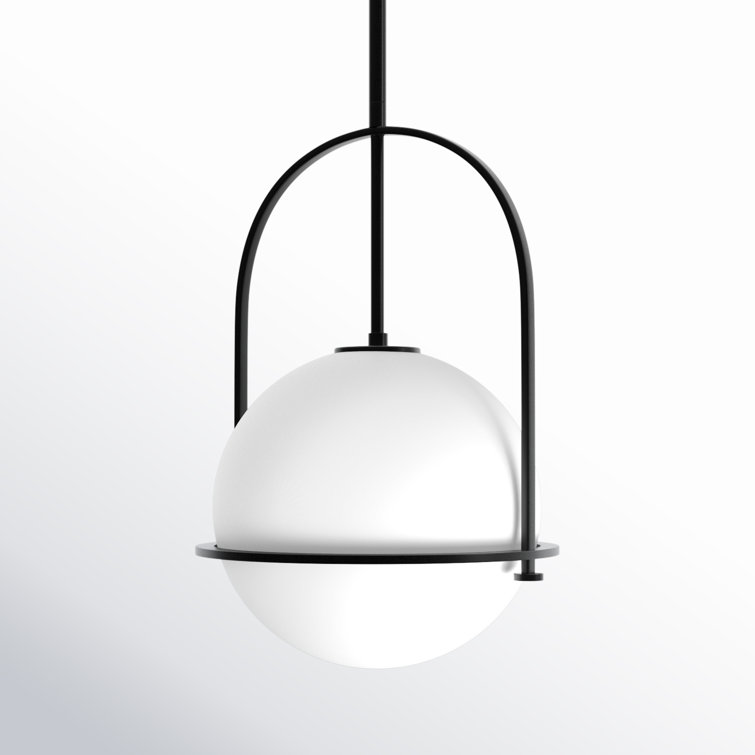 Somerset Chic Black Steel Medium Pendant with Etched Opal Glass