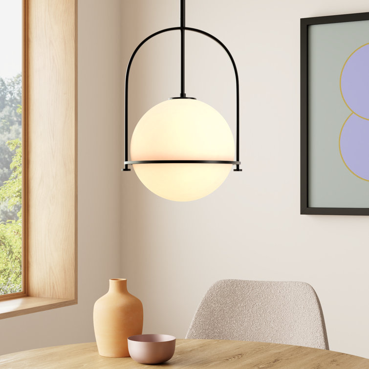 Somerset Chic Black Steel Medium Pendant with Etched Opal Glass