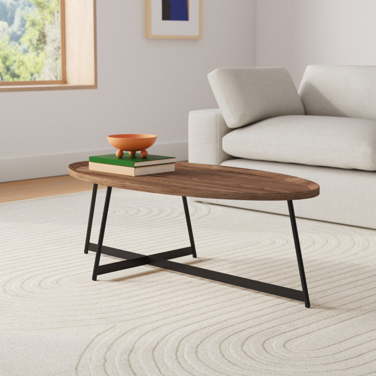 Gweneth Oval Walnut Coffee Table with Black Steel Base
