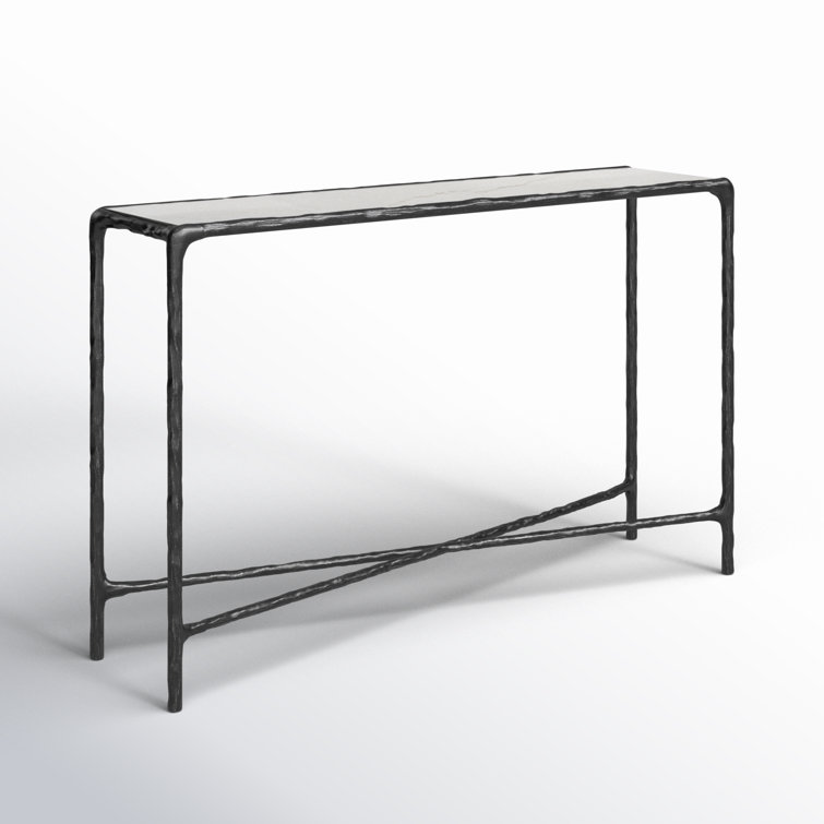 Evelynn Luxe 48'' Black Metal and White Marble Console Table
