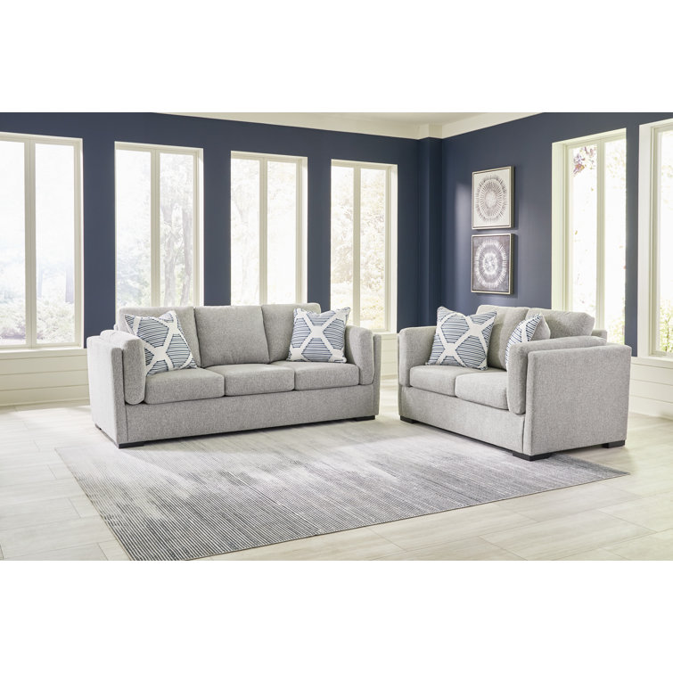 Pewter Gray Washable Fabric Stationary Sofa with Pillow Back