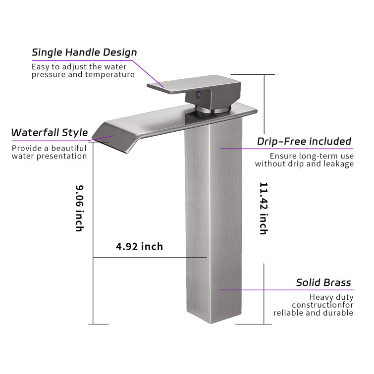 Brushed Nickel Single Handle Vessel Sink Faucet with Drain Kit