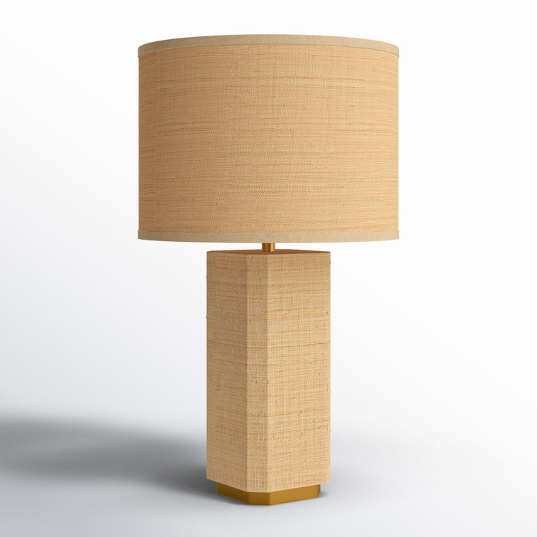 Natural Raffia Table Lamp with Brass Base and Drum Shade