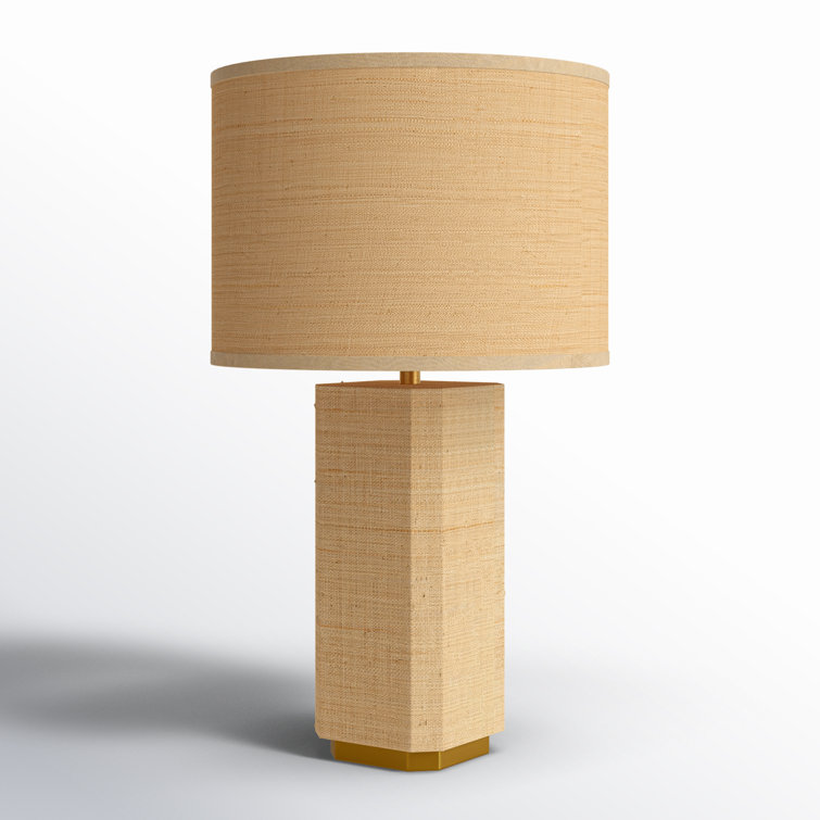 Natural Raffia Table Lamp with Brass Base and Drum Shade