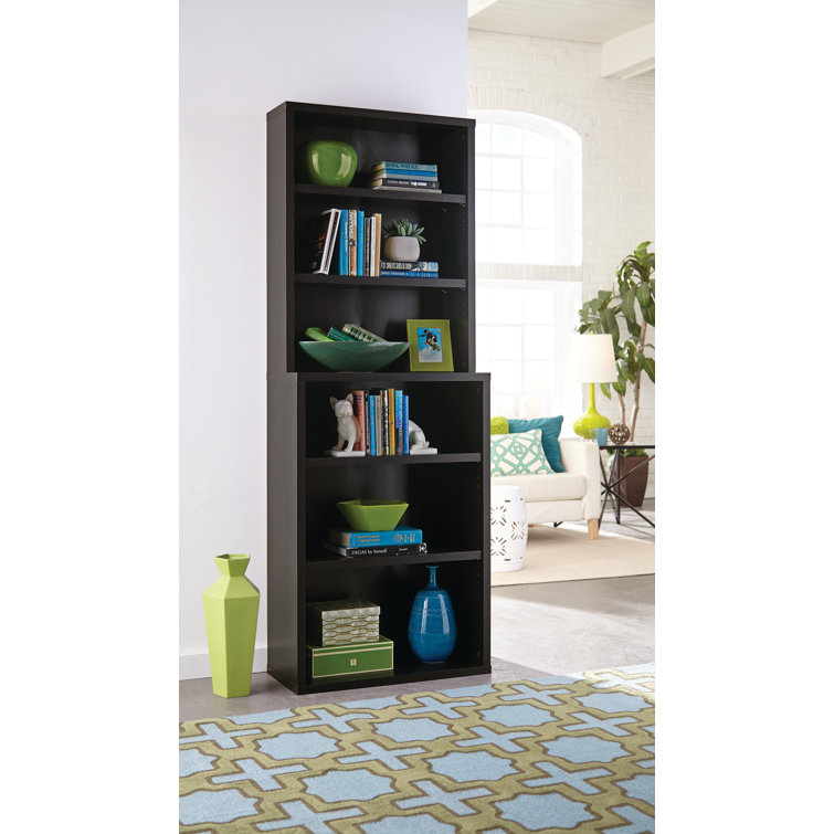 Adjustable Black Walnut Hutch-Style Bookcase with 6 Cubes