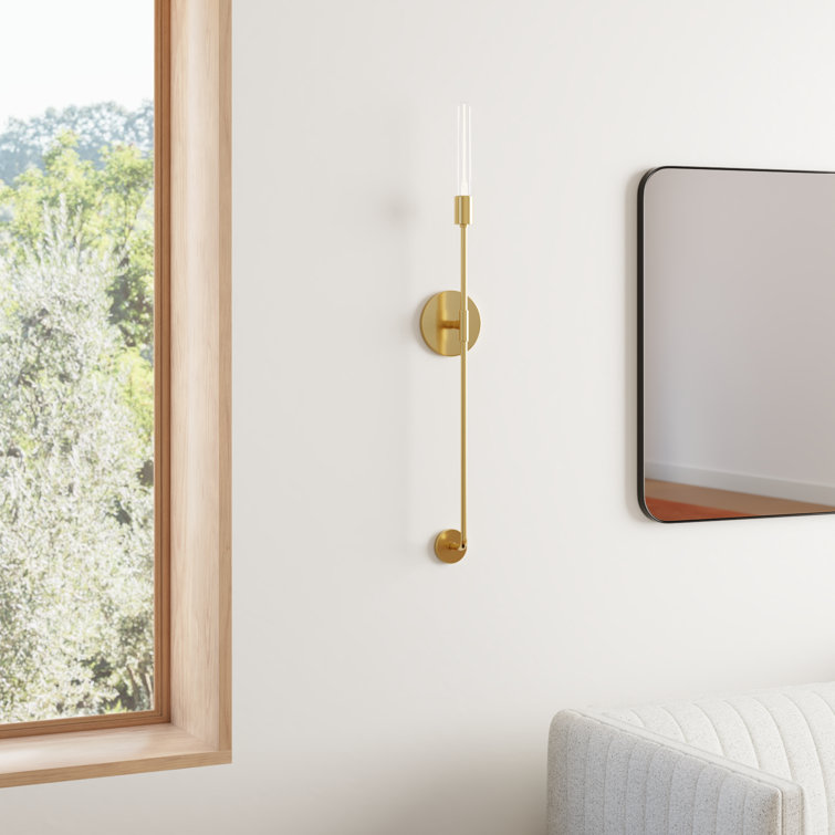 Aged Brass Slim Dimmable Wall Sconce with Stainless Steel