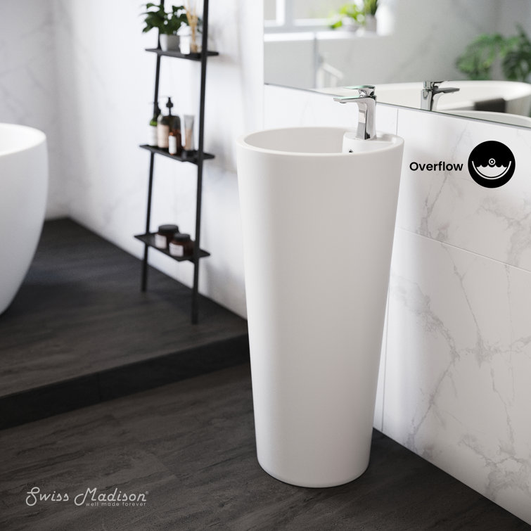 Glossy White Monaco 33.5" Ceramic Pedestal Bathroom Sink