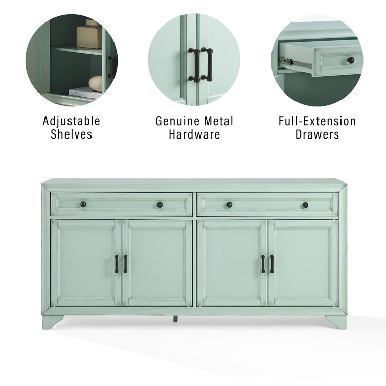 Seafoam Blue Engineered Wood Sideboard Buffet Cabinet with Storage