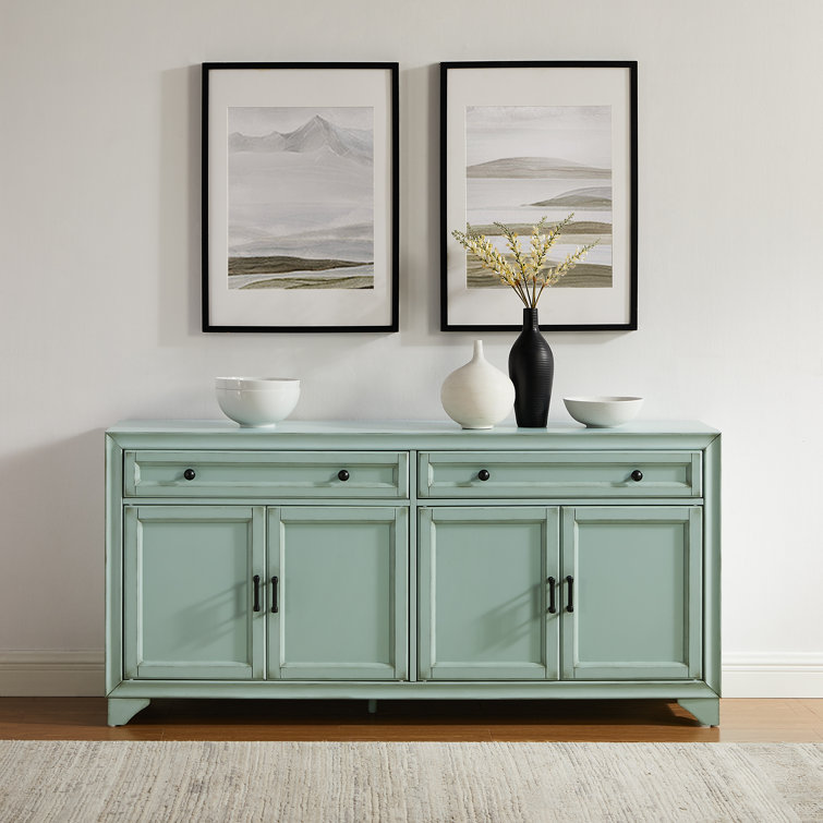 Seafoam Blue Engineered Wood Sideboard Buffet Cabinet with Storage