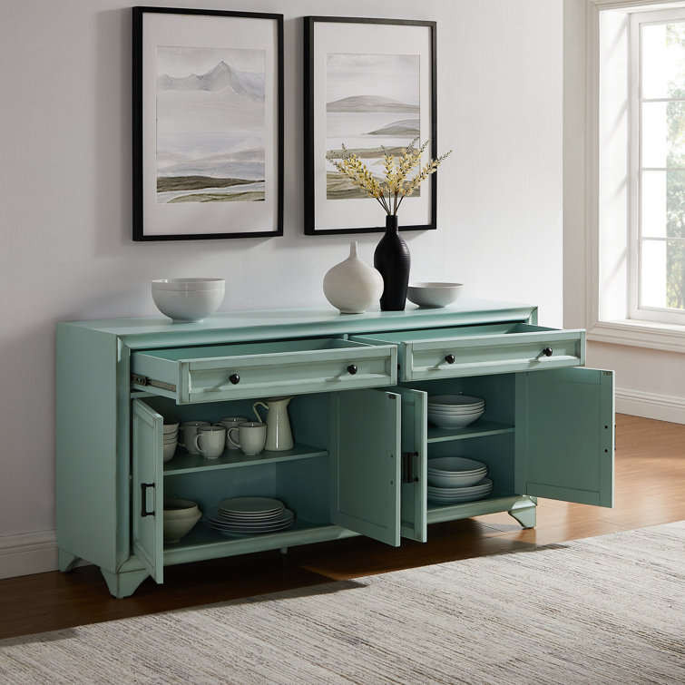 Seafoam Blue Engineered Wood Sideboard Buffet Cabinet with Storage