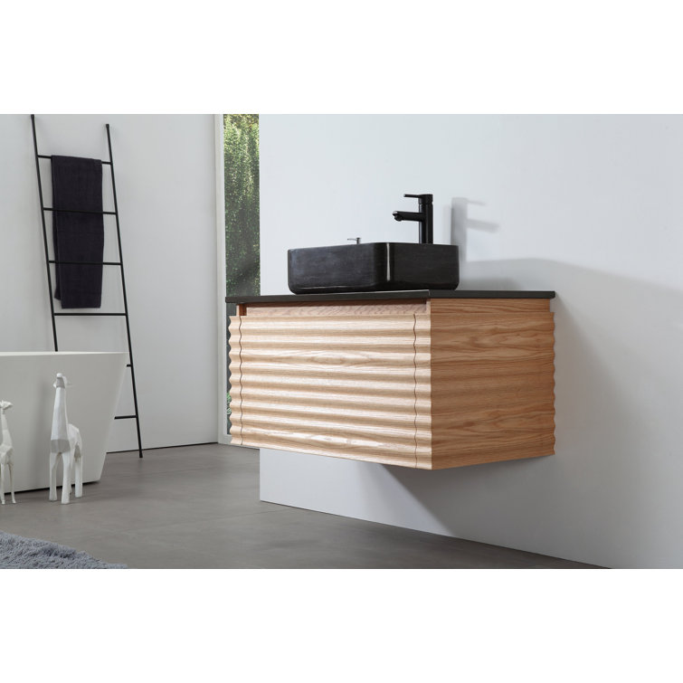 Orcus 36'' Maple Wood Wall-Mount Single Sink Vanity with Black Quartz