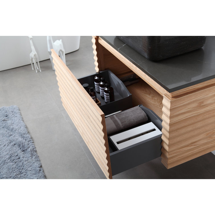 Orcus 36'' Maple Wood Wall-Mount Single Sink Vanity with Black Quartz