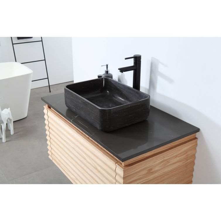 Orcus 36'' Maple Wood Wall-Mount Single Sink Vanity with Black Quartz