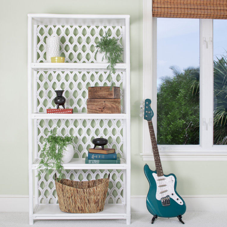 Bright Green Wood and Rattan Casablanca Bookcase