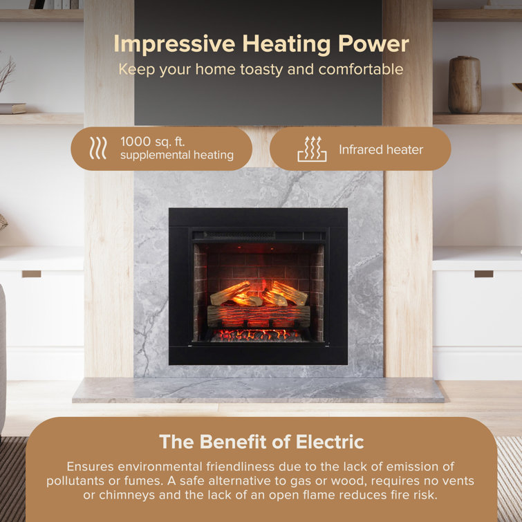Modern Black Painted Electric Wall Mount Fireplace Insert
