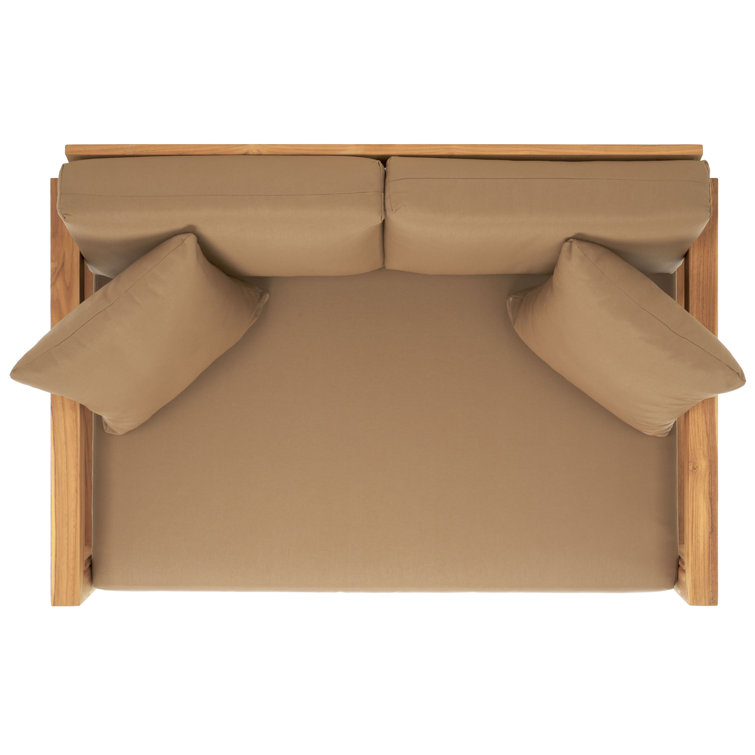 Montford Natural Teak 53'' 2-Seat Outdoor Loveseat with Off-White Cushions