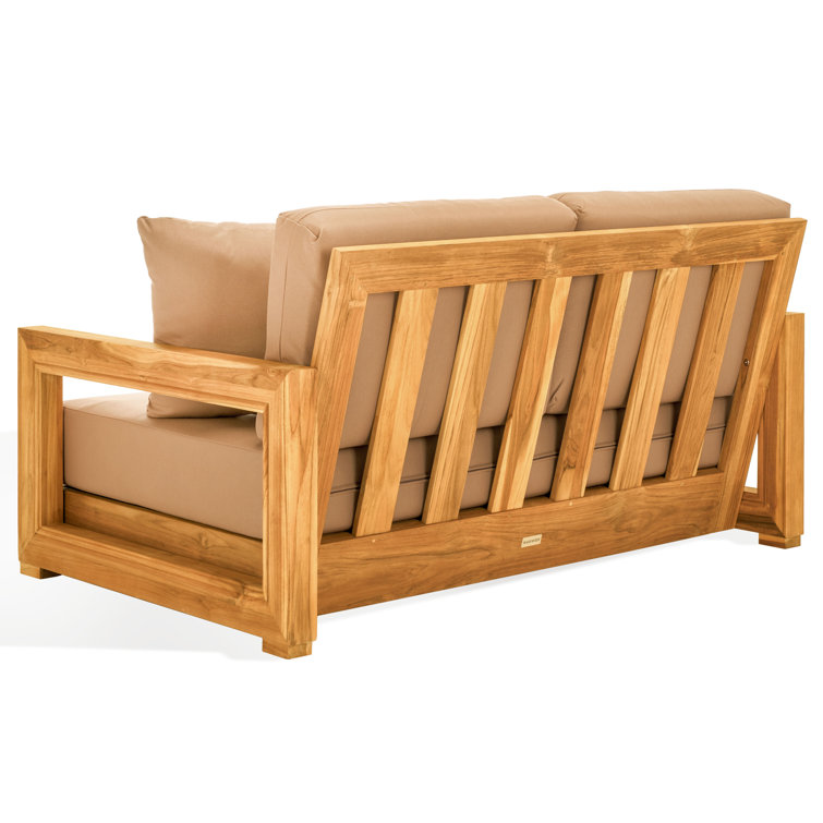 Montford Natural Teak 53'' 2-Seat Outdoor Loveseat with Off-White Cushions