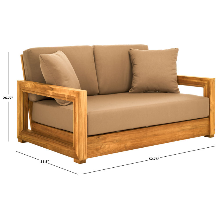 Montford Natural Teak 53'' 2-Seat Outdoor Loveseat with Off-White Cushions