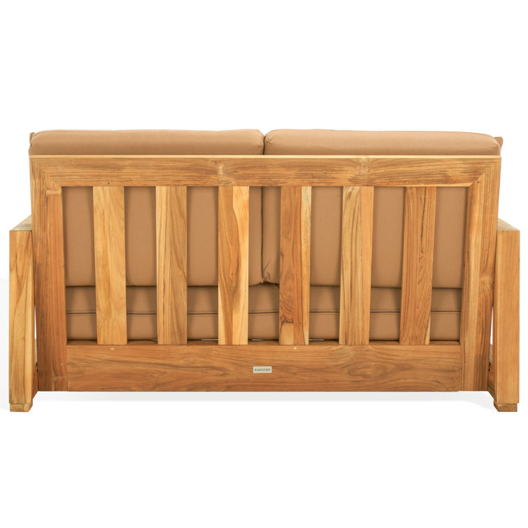 Montford Natural Teak 53'' 2-Seat Outdoor Loveseat with Off-White Cushions