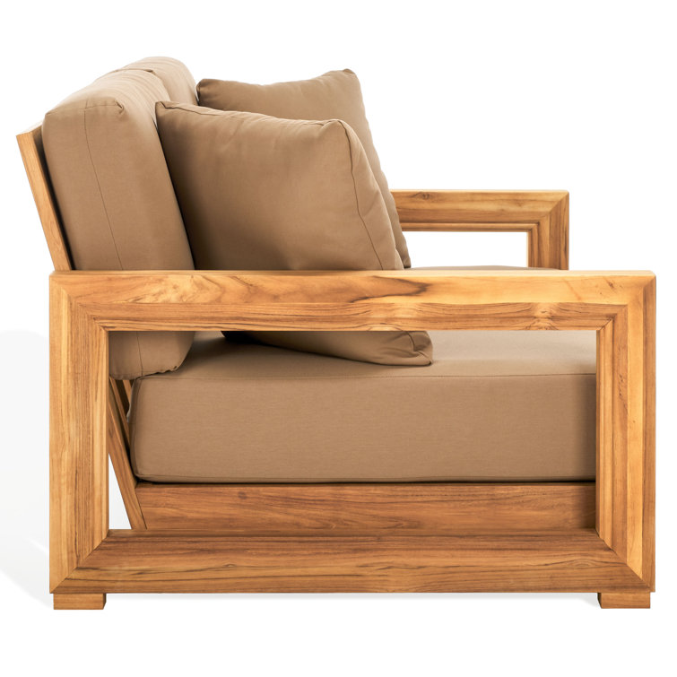 Montford Natural Teak 53'' 2-Seat Outdoor Loveseat with Off-White Cushions
