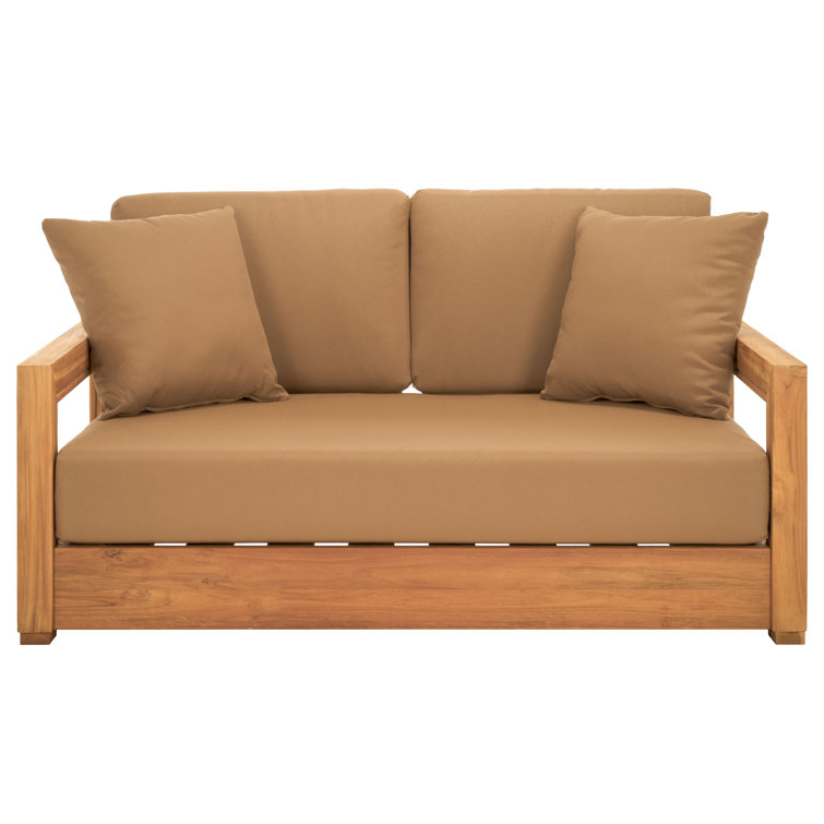 Montford Natural Teak 53'' 2-Seat Outdoor Loveseat with Off-White Cushions