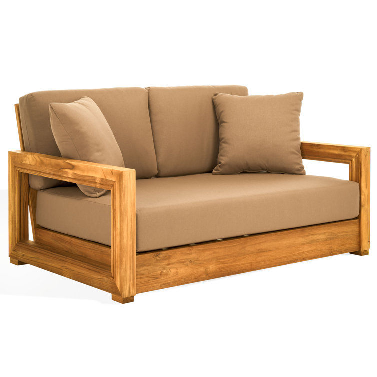 Montford Natural Teak 53'' 2-Seat Outdoor Loveseat with Off-White Cushions