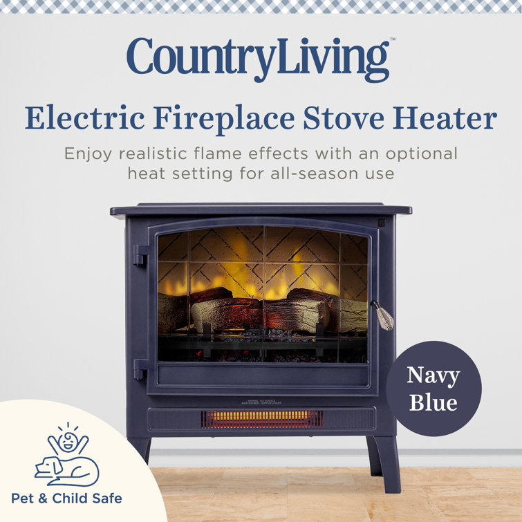 Navy Blue Freestanding Electric Fireplace Stove with Mantel