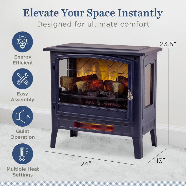 Navy Blue Freestanding Electric Fireplace Stove with Mantel