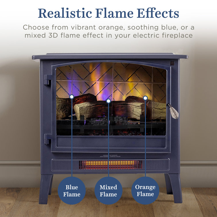 Navy Blue Freestanding Electric Fireplace Stove with Mantel