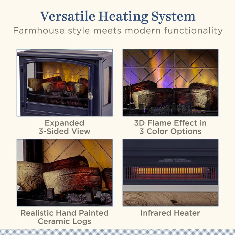 Navy Blue Freestanding Electric Fireplace Stove with Mantel