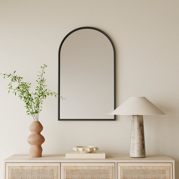 Matte Black Arched Metal Bathroom Wall Mirror