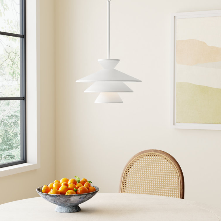 White Metal Cone Pendant Light with Adjustable Rod