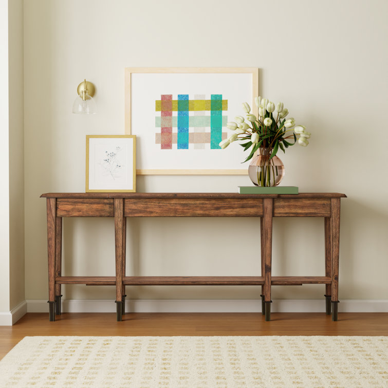 Traditional Brown Solid Wood Rectangular Console Table with Storage