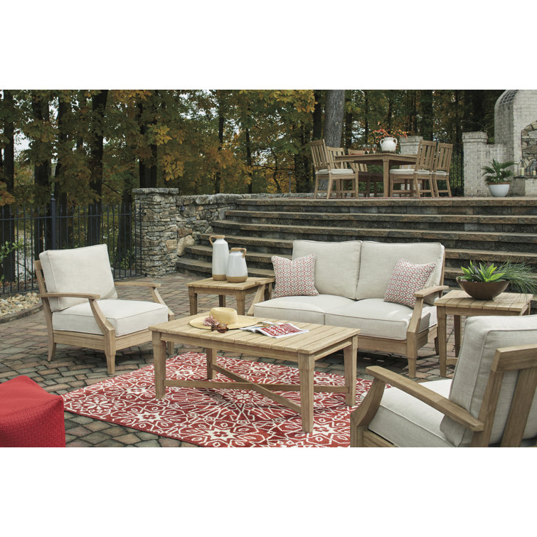 Elegant Beige Eucalyptus Wood Outdoor Lounge Chair with Cushion