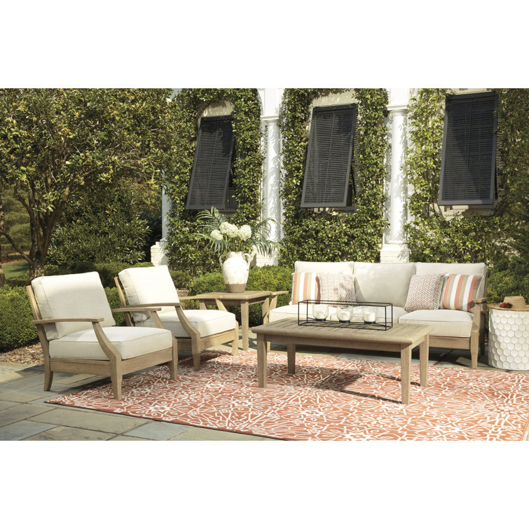 Elegant Beige Eucalyptus Wood Outdoor Lounge Chair with Cushion