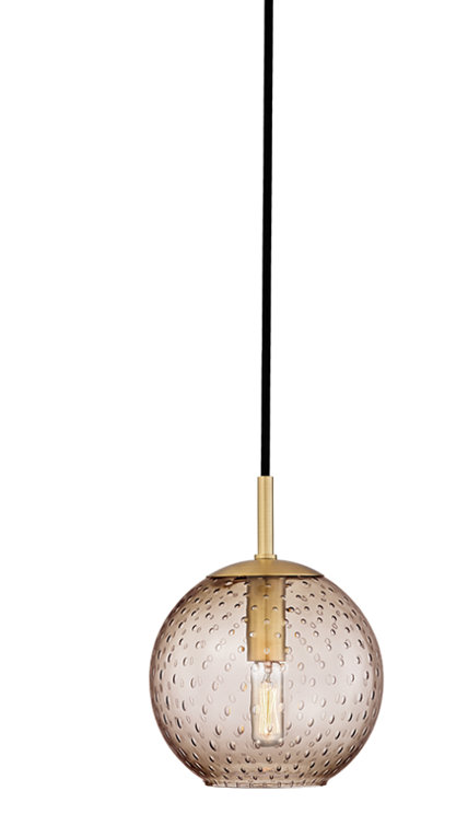 Aged Brass and Blue Glass Globe Pendant Light