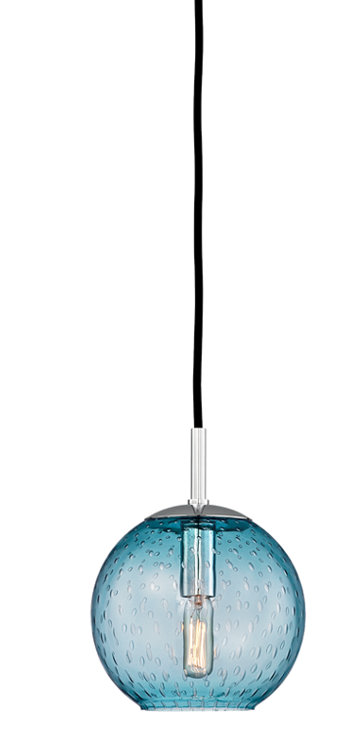 Polished Chrome 7.75'' Globe Pendant with Blue Glass Shade