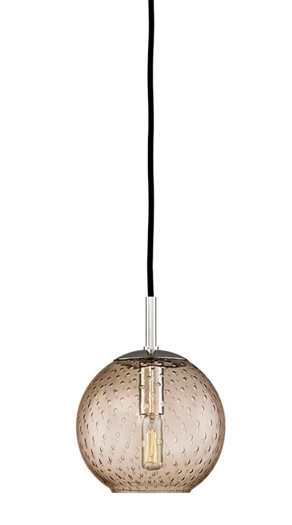 Polished Chrome 7.75'' Globe Pendant with Blue Glass Shade