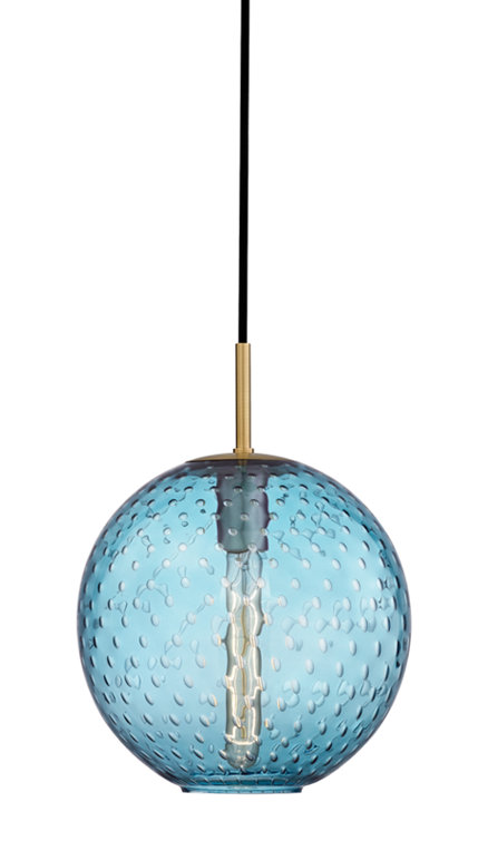 Polished Chrome 7.75'' Globe Pendant with Blue Glass Shade