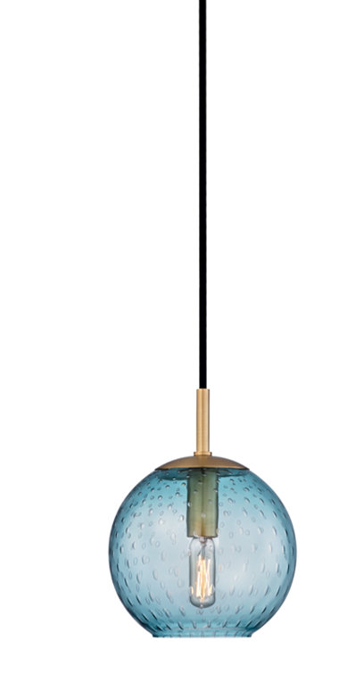 Polished Chrome 7.75'' Globe Pendant with Blue Glass Shade