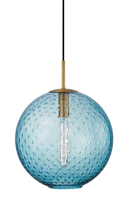 Polished Chrome 7.75'' Globe Pendant with Blue Glass Shade
