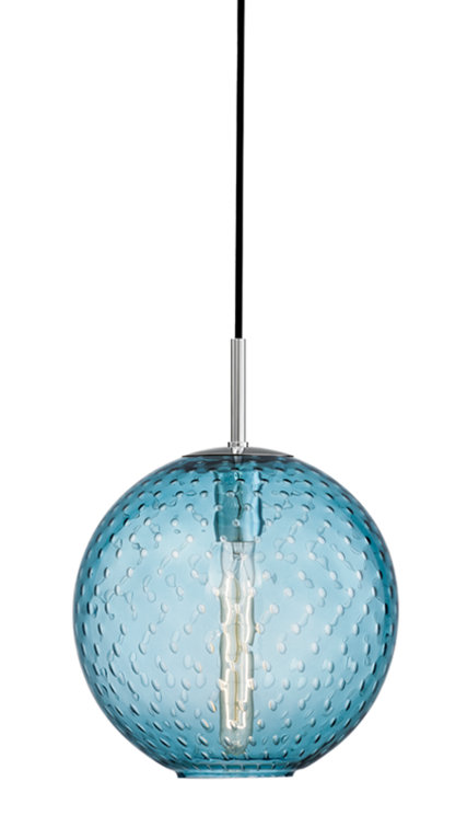 Polished Chrome 7.75'' Globe Pendant with Blue Glass Shade