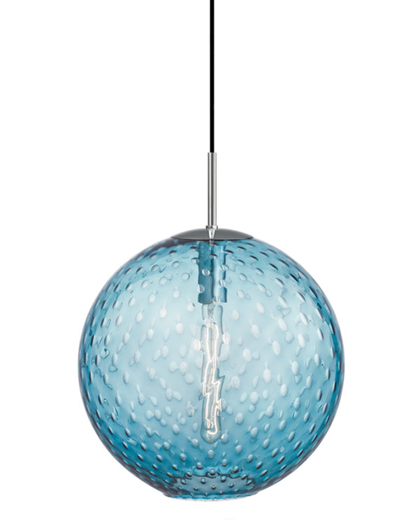 Polished Chrome 7.75'' Globe Pendant with Blue Glass Shade