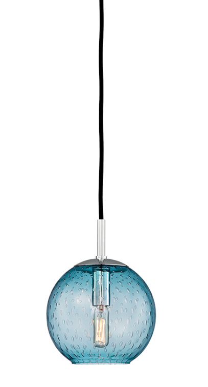 Polished Chrome 7.75'' Globe Pendant with Blue Glass Shade