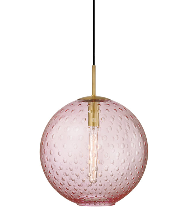 Aged Brass Globe Pendant with Blue Glass Shade - 1 Light
